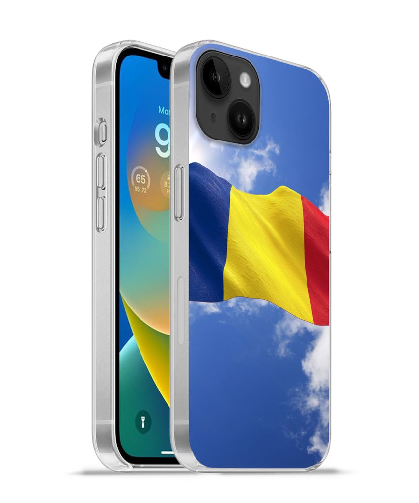 MuchoWow Handyhülle Schutzhülle Hülle für Apple iPhone 14 Plus - Soft case Rumäniens Flagge weht am Himmel Silikon Softcase Handy Hülle - A...