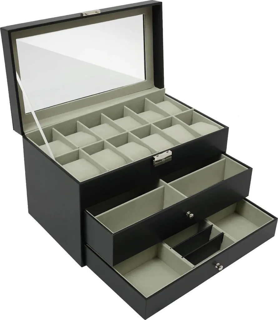 Coffret à bijoux noir 3 niveaux de grande capacité en style moderne