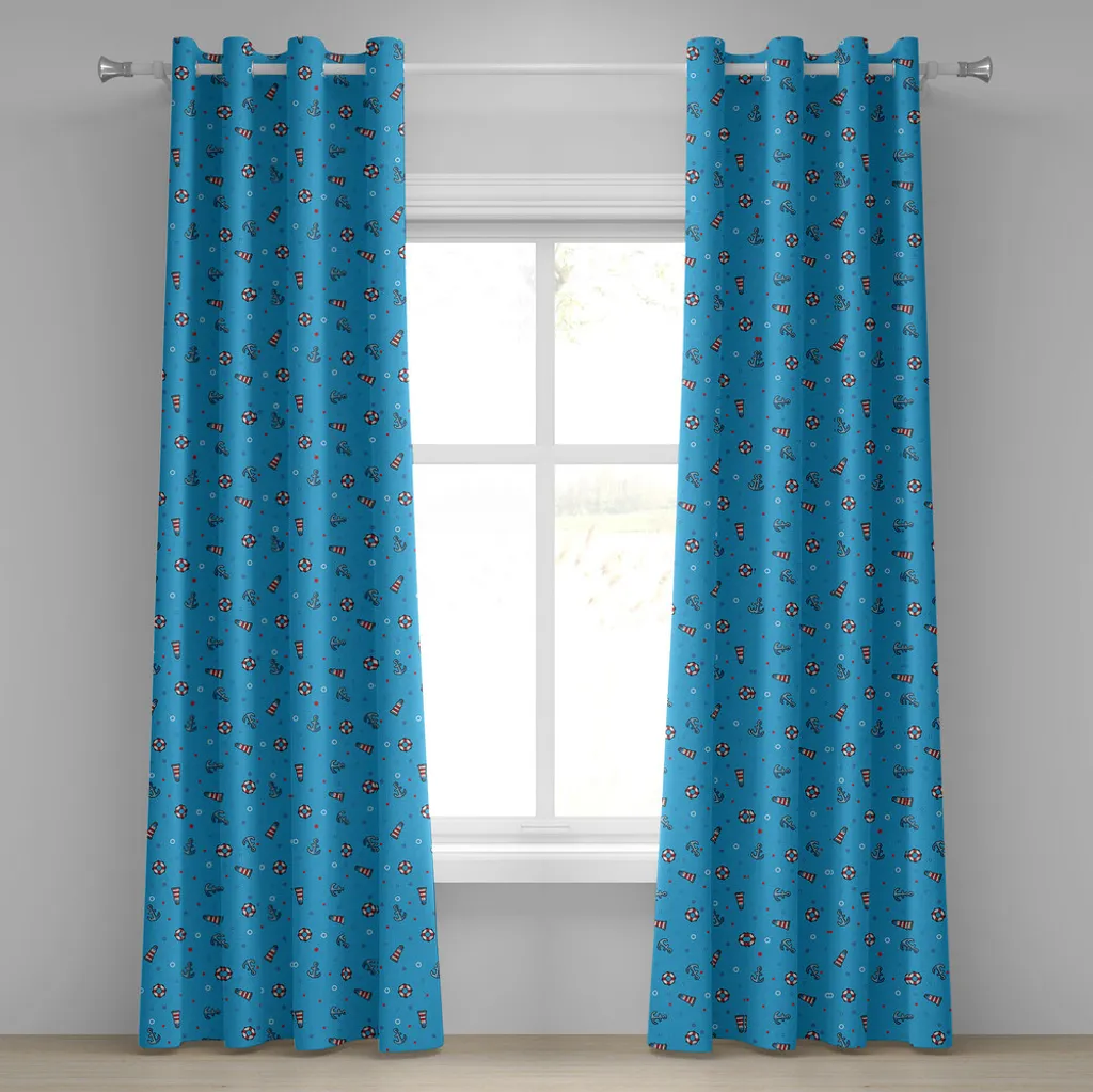 Rideau décoratif nautique 2 panneaux 280x175 cm motif bouée et phare