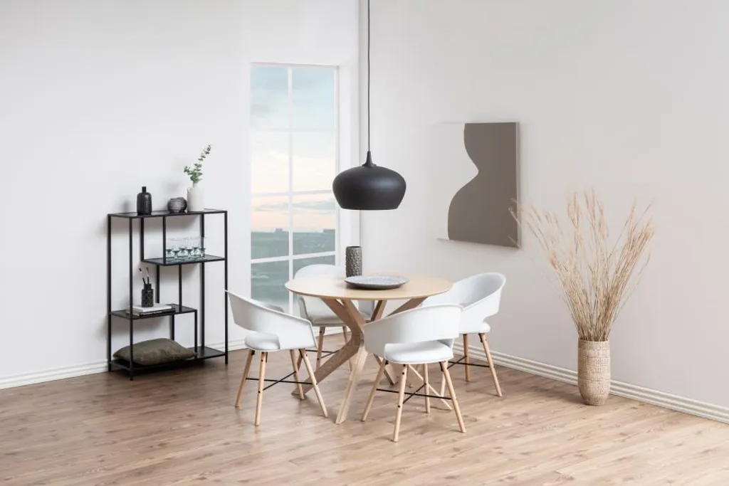 Table de salle à manger Duffy Ø105 cm pour petits espaces en chêne clair