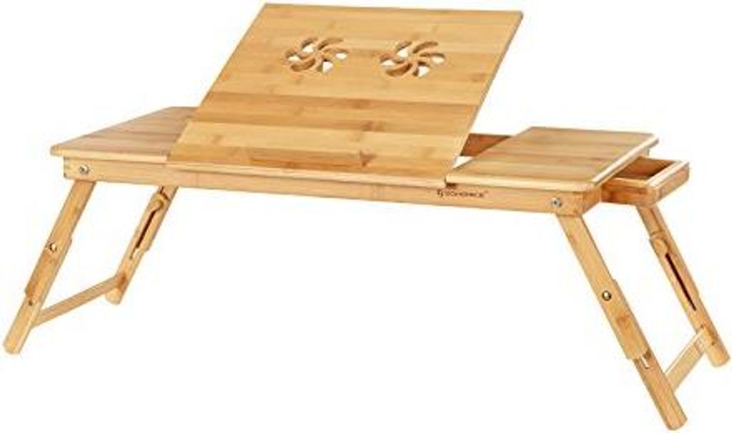 Songmics Bambus Laptop-Tisch - Ergonomisch, kühlend, tragbar - 72 x (21-29) x 35 cm