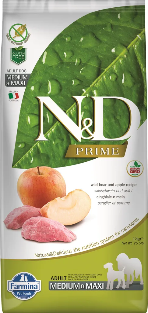 N&D Croquettes pour Chien Adulte Actif Sanglier et Pomme Format 12kg