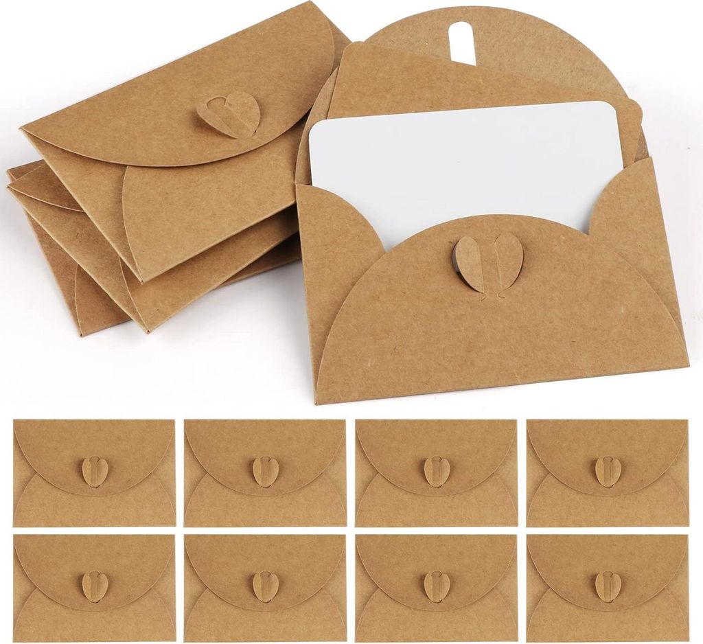 Kraftpapier Mini-Umschläge mit Herzverschluss - 100 Stück für Geschenkkarten und kreativen Gebrauch