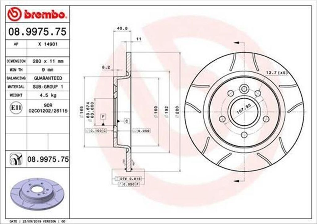BREMBO Bremsscheibe Artikel: 08.9975.75