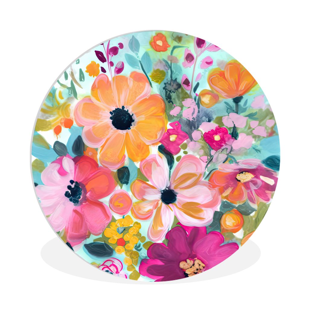 MuchoWow Rundes Wandbild - Runde Bilder Blumen - Malerei - Natur - Botanisch Ø 90 cm Kreis Wanddekoration Kunststoff - Wandkreis - Wandschmuck -...