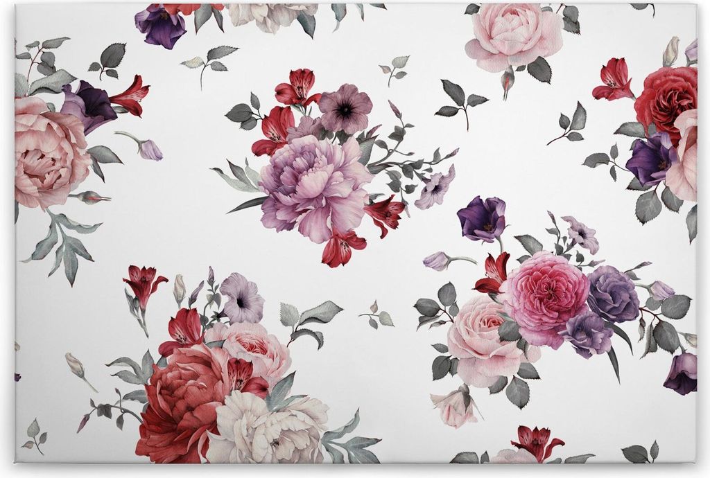 Leinwandbild Blumen 60 x 90 cm - Wandbild Blumen Rot Weiß Tadessi Leinwandbild Floral - Keilrahmen Wohnzimmerdeko Wanddeko Wandgemälde