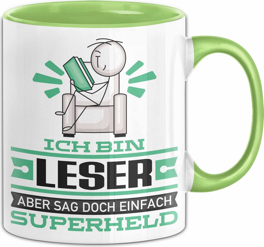 Leser Geschenk Tasse Ich Bin Leser Aber Sag Doch Einfach Superheld Lustige Geschenkdiee für Leser Kaffee-Becher (Grün)