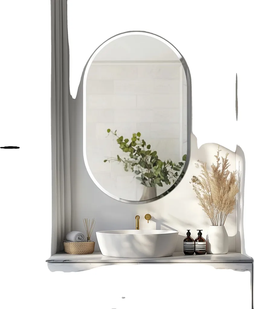 Miroir ovale 32x20 pouces en verre durable avec bords arrondis polis