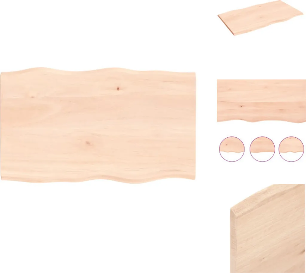 vidaXL Piano da tavolo 100x60x2 cm in legno massiccio di quercia non trattato con bordo ad albero - Piani da tavolo