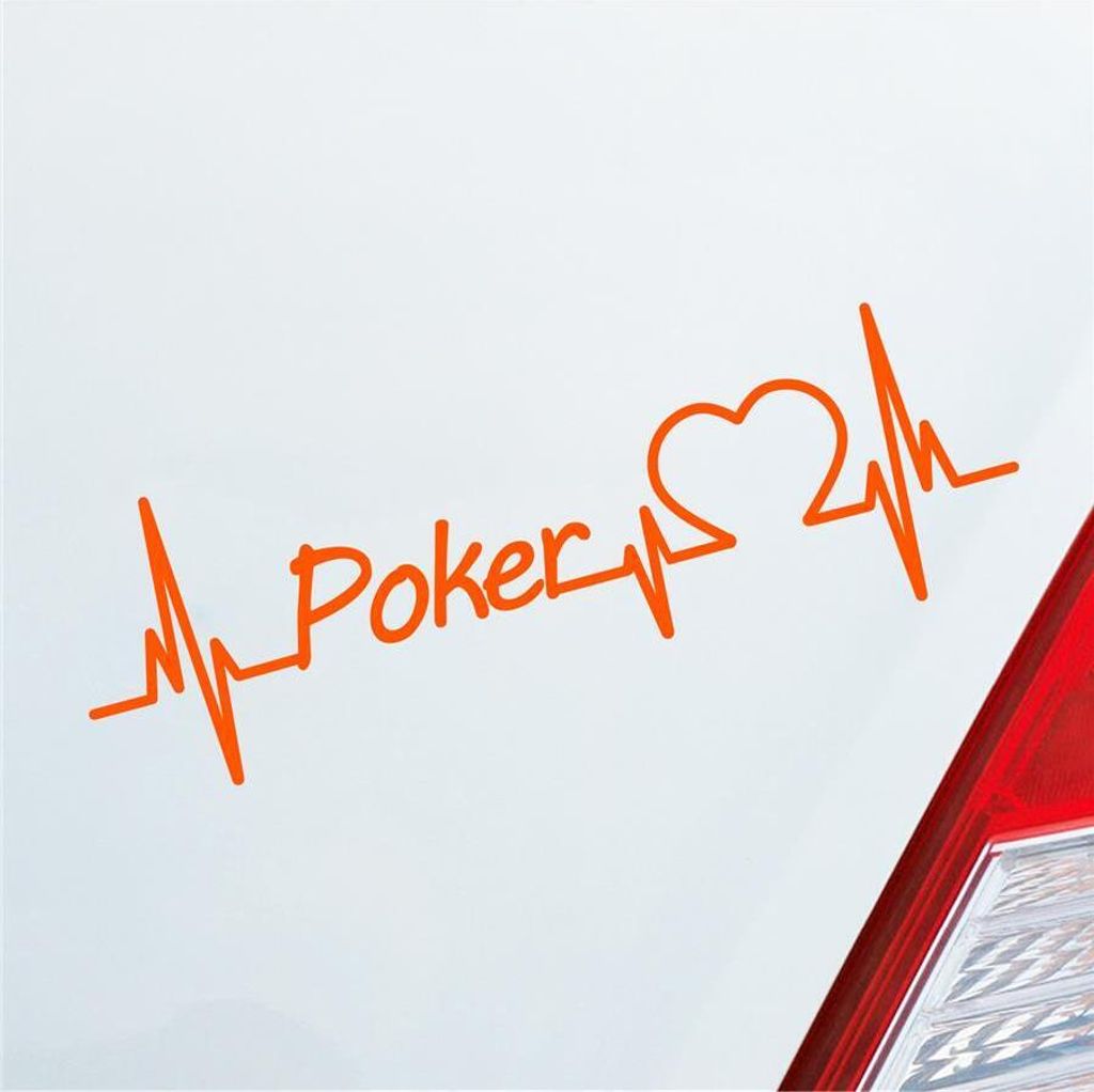 Auto Aufkleber Poker Herzschlag Kartenspiel Casino Wetten Sport Liebe 19x6 cm Orange Sticker Heckscheibenaufkleber