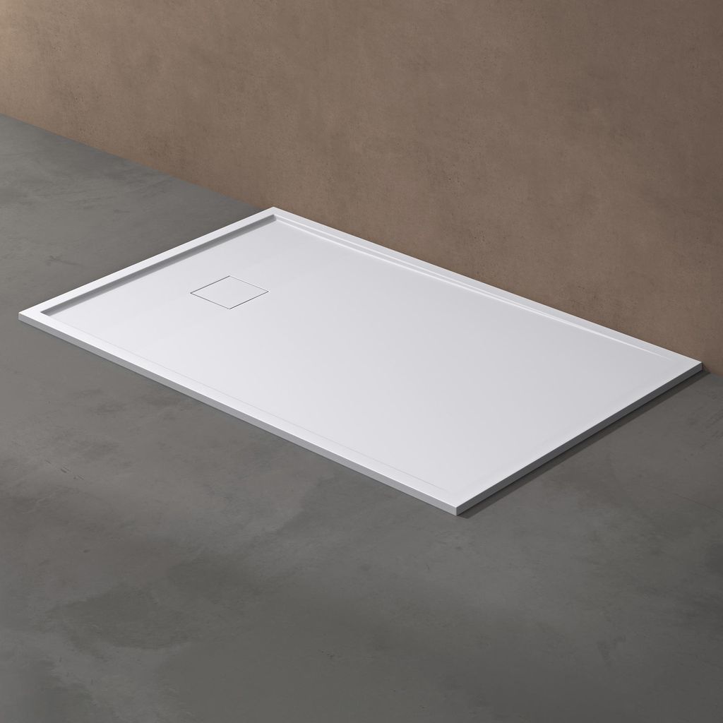 doporro Duschtasse Duschwanne 90x140x4 flach Mineralgusswanne Rechteckig Weiß auch bodenebene Montage für ebenerdige Dusche geeignet Geoma08W