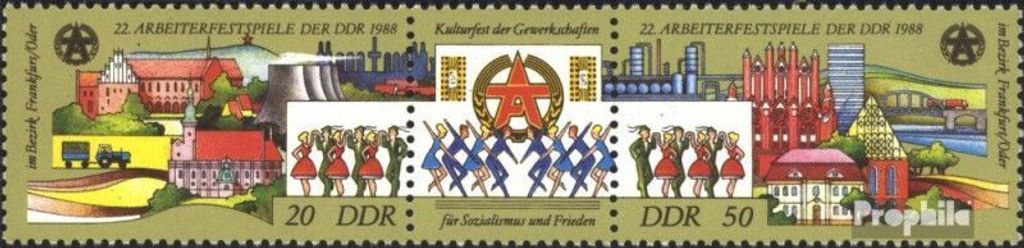 Briefmarken DDR 1988 Mi WZd742 (kompl.Ausg.) (3168-3169 als Dreierstreifen) postfrisch Arbeiterfestspiele der DDR