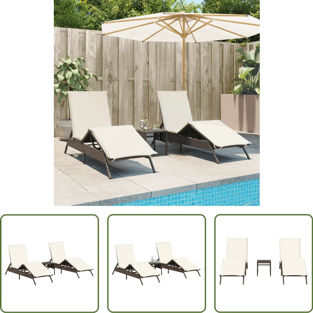 Bains de Soleil en Résine Tressée Résistante aux UV avec Table d'Appoint