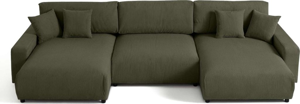 Lisa Design Pivoine - 7-sitzer Wohnlandschaft U-form - Schlaffunktion und Bettkasten - Cord , Grün