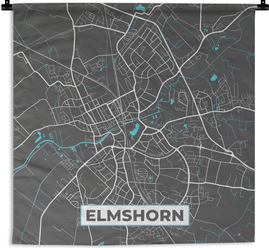 MuchoWow Wandteppich Wandbehang Stadtplan - Karte - Elmshorn - Blau - Deutschland - Karte 90x90 cm Tapisserie Dekoration Wandtuch - Wandaufhänger
