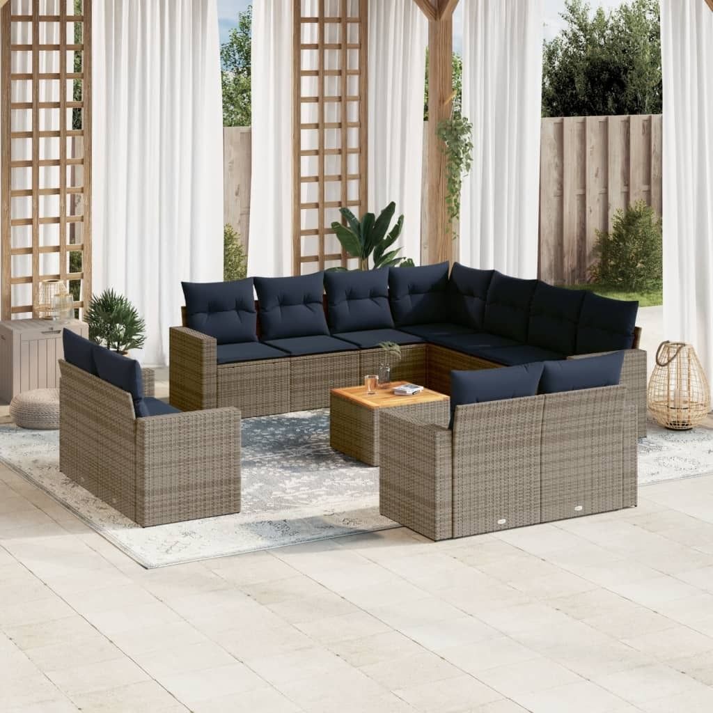 Maison Exclusive - 12-tlg. Garten-Sofagarnitur mit Kissen Grau Poly Rattan