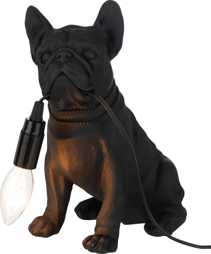 Lampe de Table Bouledogue en Résine Noire - Éclairage Déco Intérieur