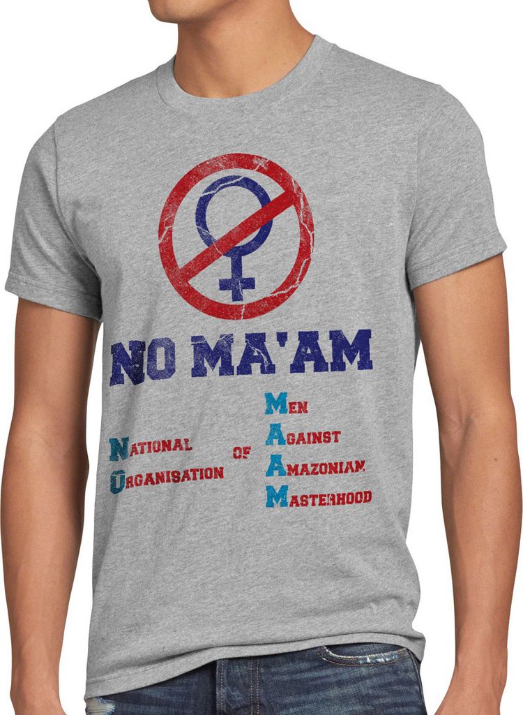 style3 Bundy NO MA’AM Herren T-Shirt Vatertag Gruppen-Kostüm Fasching Karneval Männer-Umzug, Größe:4XL, Farbe:Grau meliert