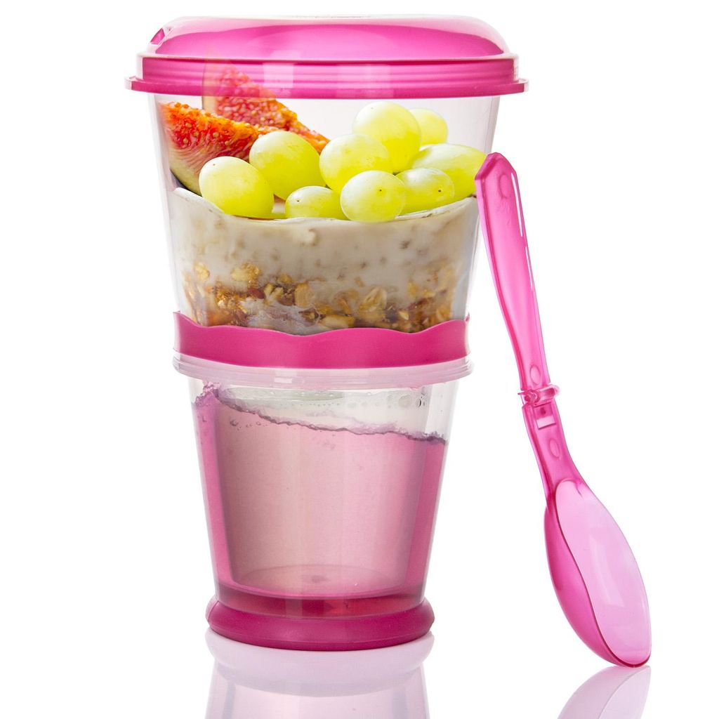 Müsli 2 Go Becher mit Löffel und Iso-Kühlfach Rot - Produktbild 