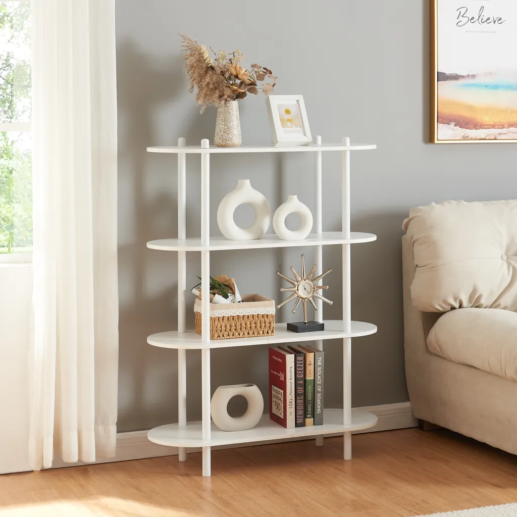 Petite Bibliothèque Blanche Øvre Gain de Place 108x80 cm 4 Étagères