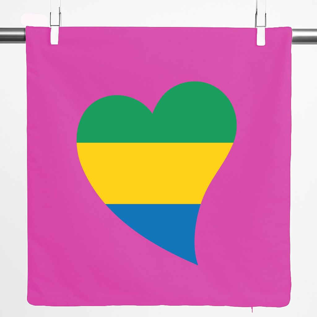 Huuraa Kissenbezug Gabun Flagge Herz 40x40cm Fuchsia Baumwolle Dekokissenbezug Geschenkidee