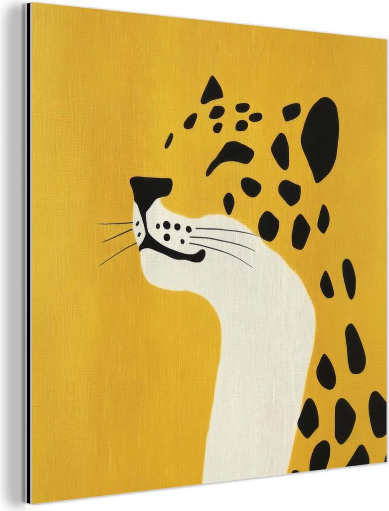 MuchoWow Wanddekoration Metall Metallbild Wandkunst 20x20 cm Gepard - Illustration - Gelb MuchoWow Aluminium Gemälde - Alu Dibond Bilder