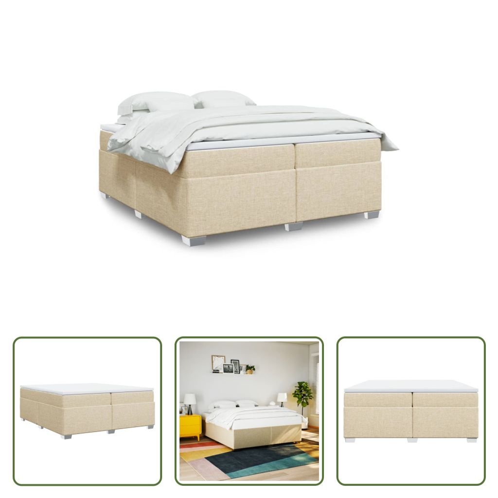 The Living Store Boxspringbett mit Matratze Creme 200x200 cm Stoff
