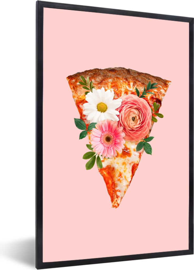 MuchoWow Gerahmtes Poster Pizza - Blumen - Stillleben 20x30 cm - Poster mit Schwarzem Bilderrahmen Wandposter Rahmen Foto Bilder - Drucken - Bild...