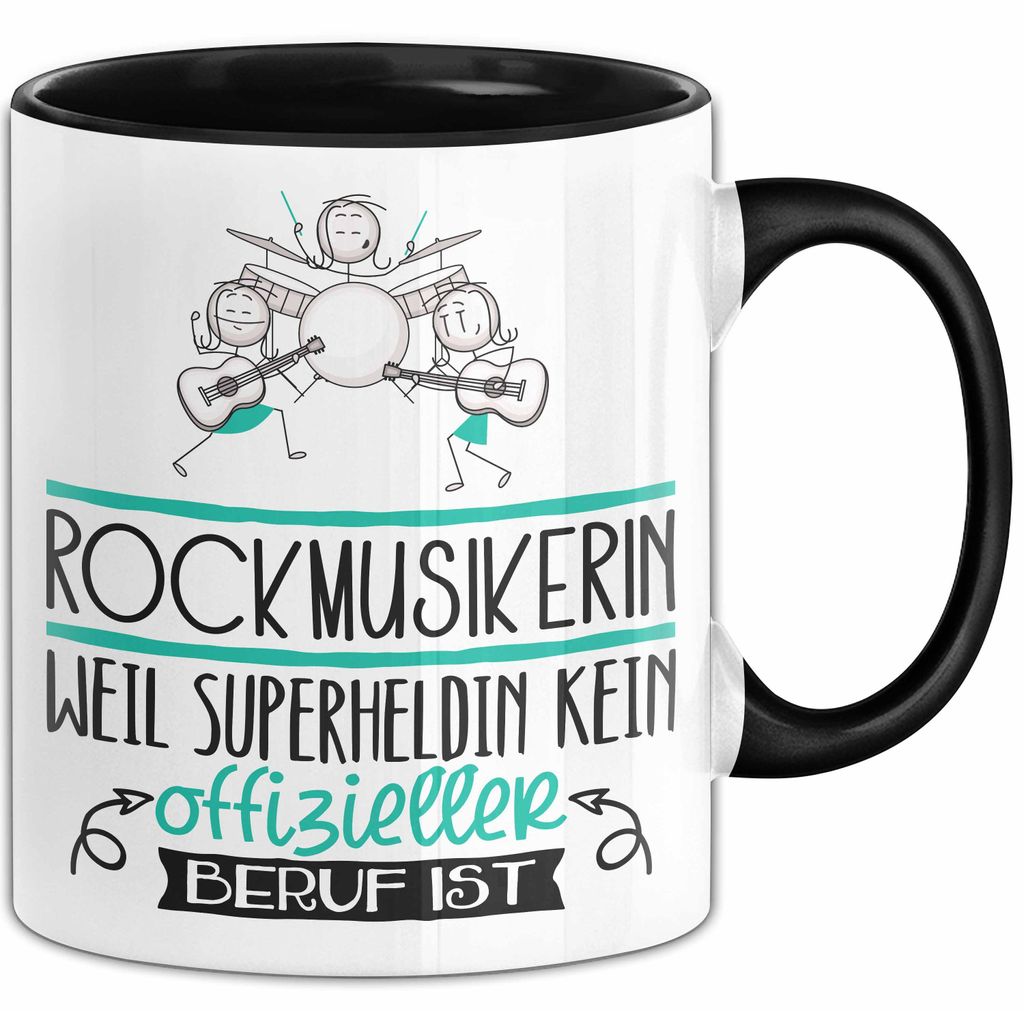 Rockmusikerin Geschenk Tasse Lustiger Spruch Rockmusikerin Weil Superheldin Kein Offizieller Beruf Ist Geschenkidee (Schwarz)