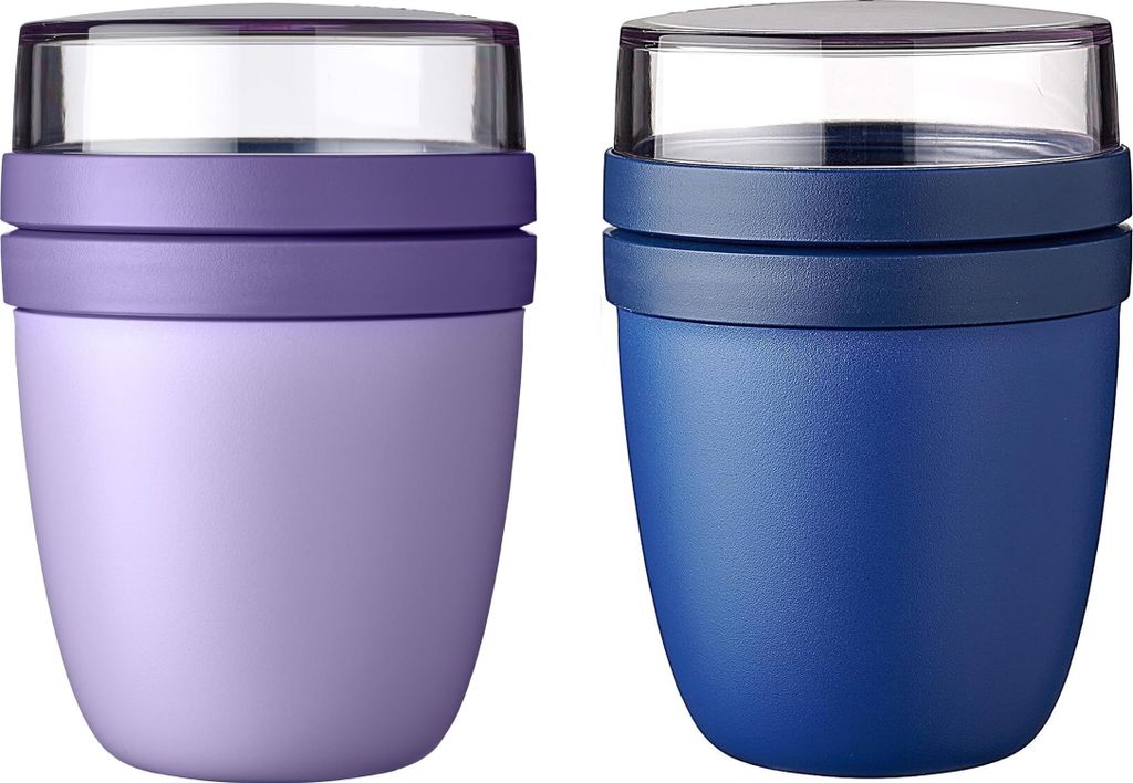 Mepal | Lunchpot Ellipse Mixed | Vivid Lilac + Vivid Blue | Müslibecher to go | Unterteilung für Joghurt & Müsli | 500 ml + 200 ml | Geeignet f...