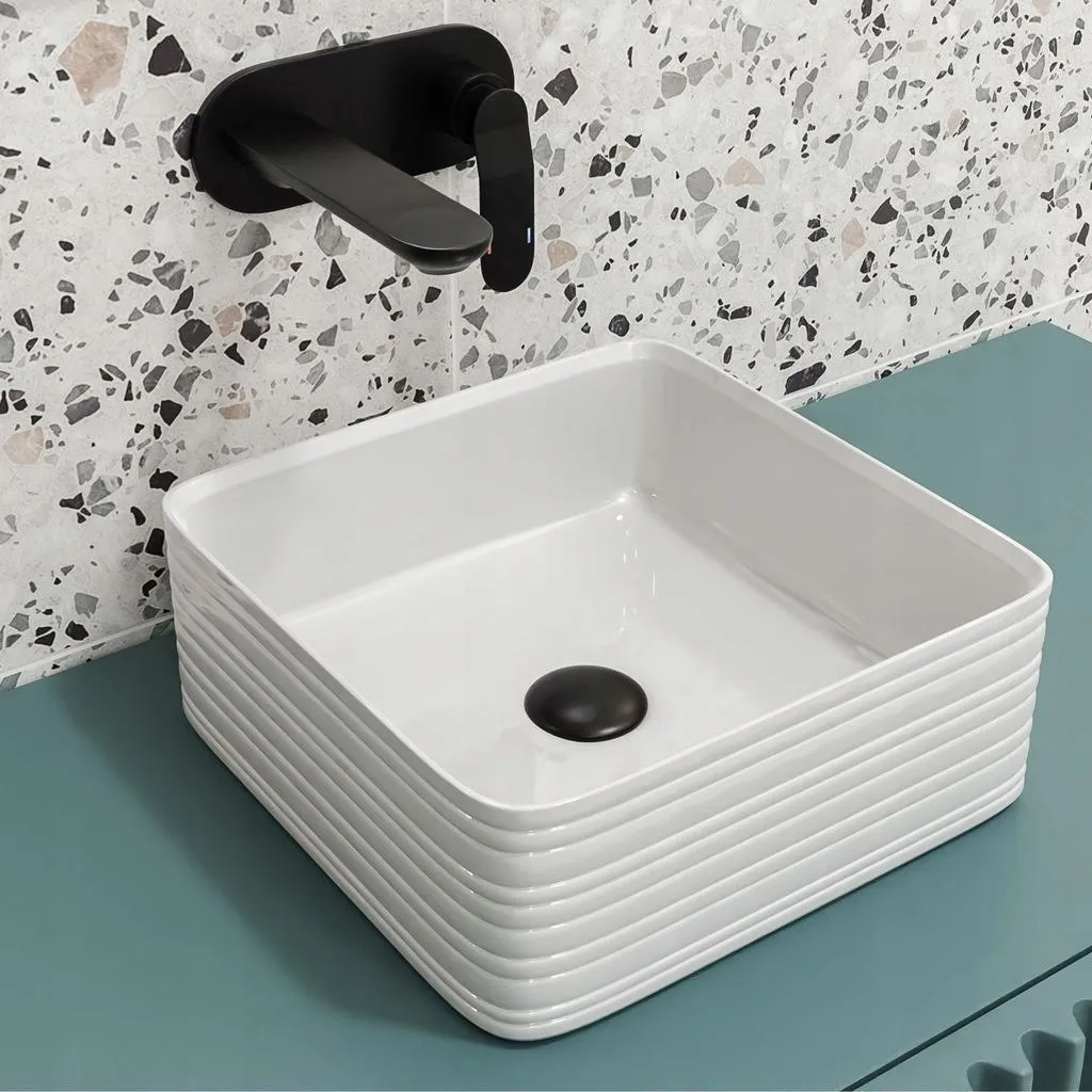 Lavabo in Ceramica Elegante Mo 39x39 - Lavabo da Appoggio Scanalato