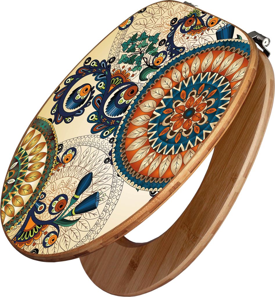 banjado Design WC Sitz Bambus 44x38x5cm - Modernes Mandala - Toilettendeckel/Toilettensitz Bambus - hochwertiger Bambus Klodeckel/WC-Sitz mit Unive...