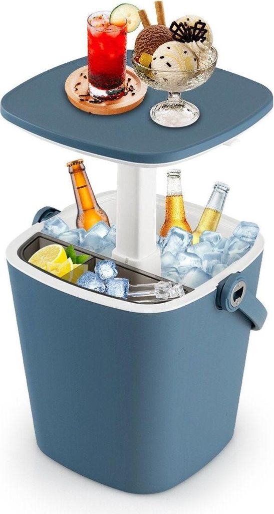 15 L Tragbarer Cool Bar mit Anhebbarer Tischplatte & Flaschenöffner Beistelltisch Kühlbox Blau