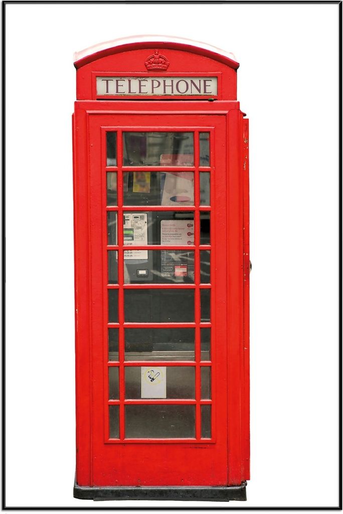 Wallario Wandbild London Rote Telefonzelle, Größe: 61 x 91,50 cm, Poster mit schwarzem Aluminiumrahmen
