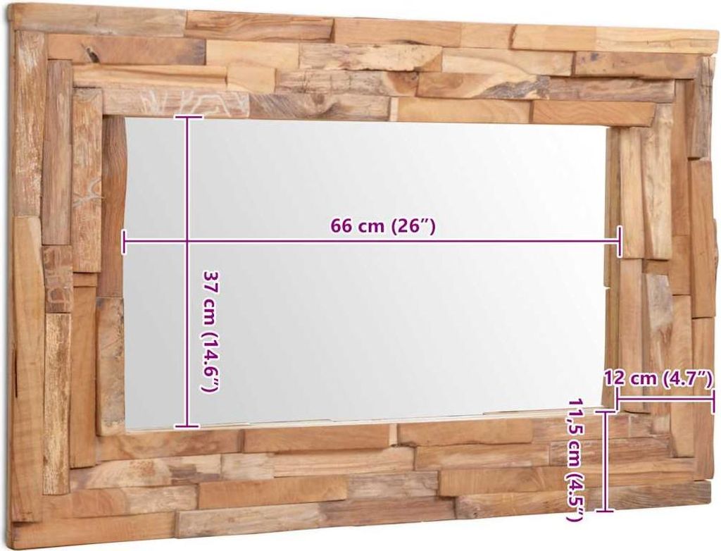 "2026 Promotion" Dekorativer Spiegel Teak 90x60 cm Rechteckig - Wandspiegel CC2368