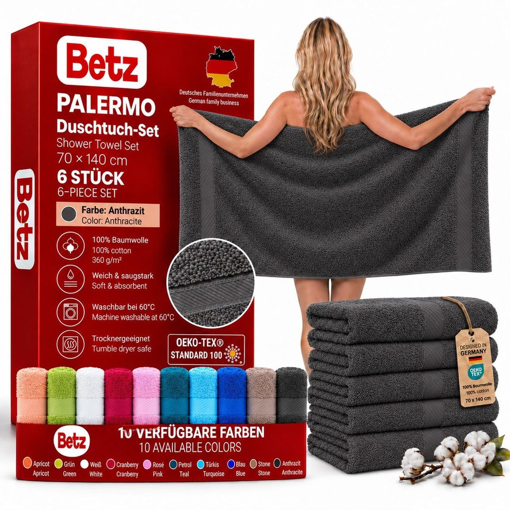 Betz 6 Stück Duschtücher 70x140 cm PALERMO 100% Baumwolle  Produktbild 