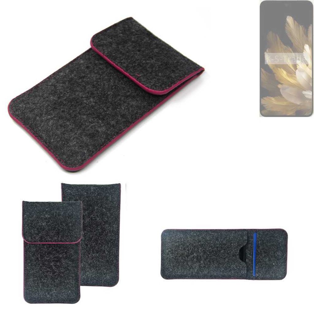K-S-Trade Handy Schutz Hülle kompatibel mit Oppo Find N3 Schutzhülle Handyhülle Filztasche Pouch Tasche Case Sleeve Filzhülle dunkelgrau rosa Rand