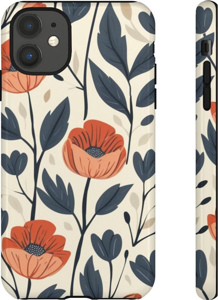 Florales Muster in Orange und Blau – Hülle Kompatibel mit iPhone 11