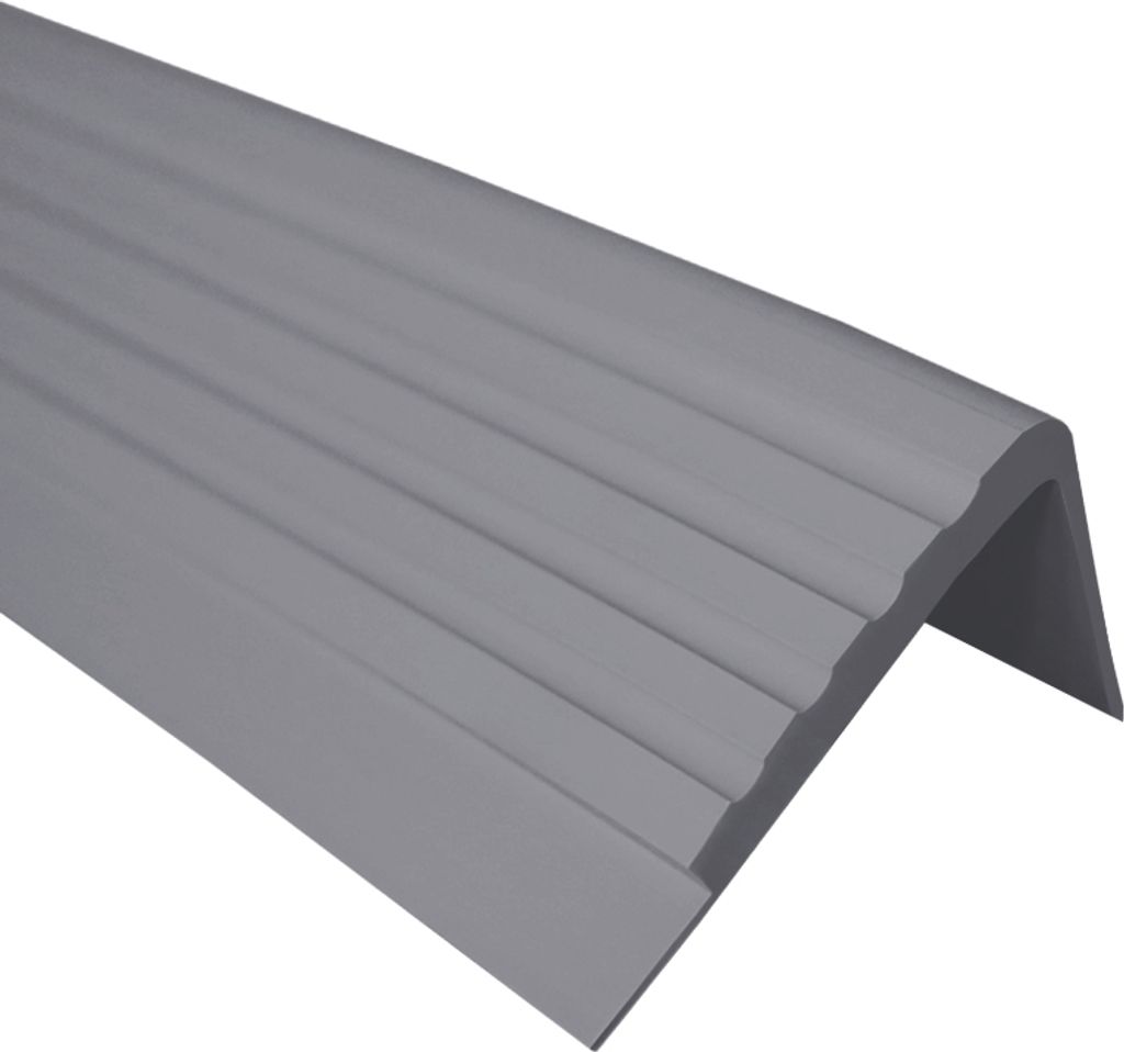 QUEST Treppenkantenprofil 50x45mm, 1.5m, Treppenprofil PVC für Treppenstufen, Treppenkantenschutz mit Rillen, Antirutsch, RO, dunkelgrau
