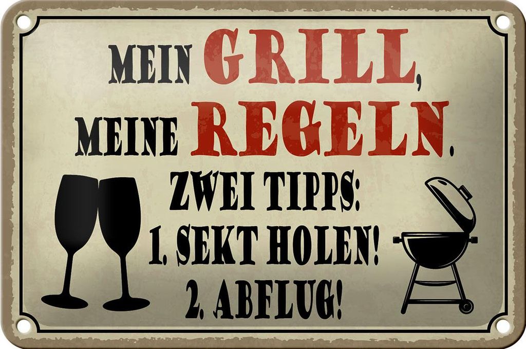 Blechschild Spruch 18x12cm mein Grill meine Regeln 2 Tipps
