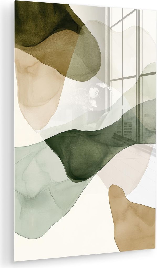 MuchoWow Glasbilder - Bilder auf Wandbild - Foto auf Glas Japandi - Abstrakt - Grün 60x90 cm Wanddekoration aus Glas - Acrylglasbild - Acrylbilder...