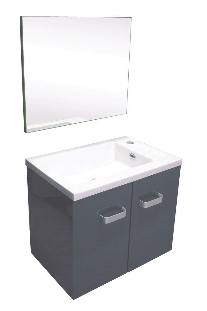 ONDEE ZEN-Handwaschbecken EPICE – mit Spiegel – 50 cm – Grau – Lackiert – Wird als Bausatz geliefert