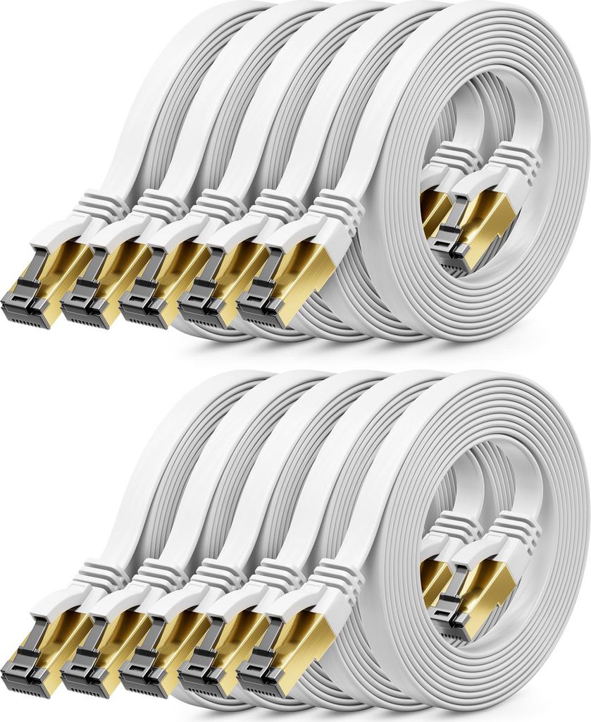 deleyCON 10x 1m CAT 8 Netzwerkkabel Flach (40 Gbit/s, Kupfer) Gigabit Ethernet LAN Cable - Flaches Dünnes Kabel Flachkabel Patchkabel Lang - RJ45 ...