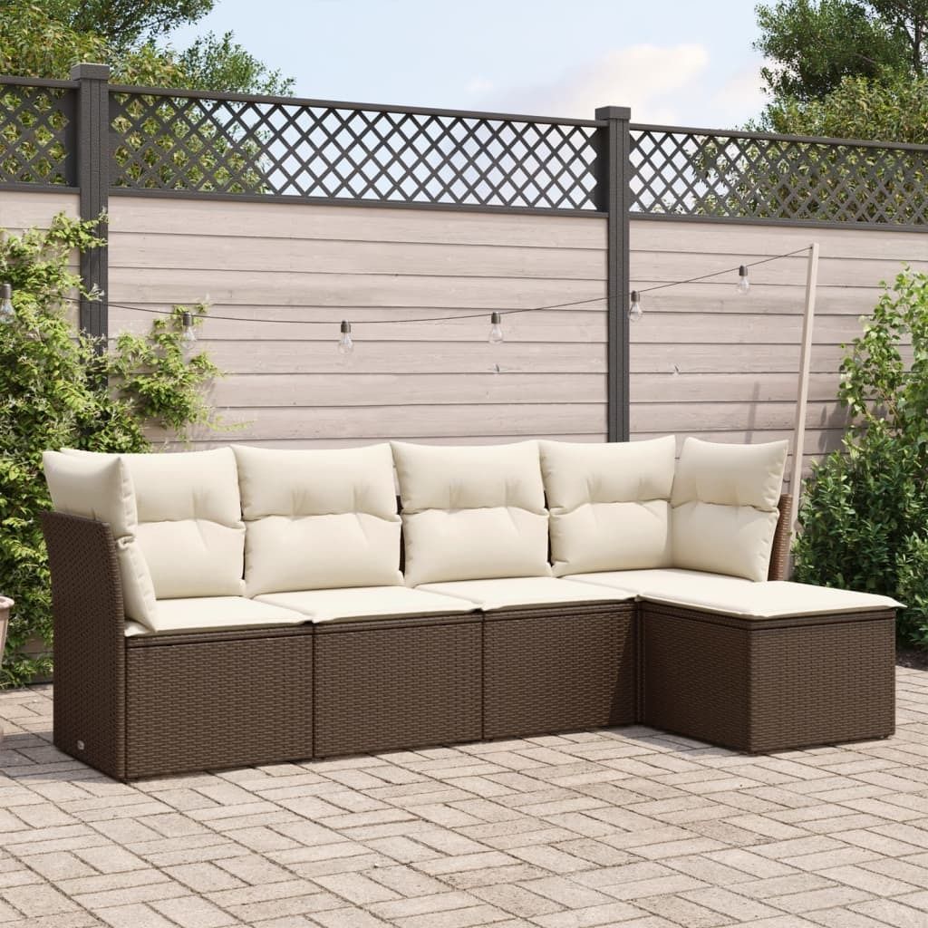 5-tlg. Garten-Sofagarnitur - mit Kissen Braun Poly Rattan - Gartenmöbelset 3217563