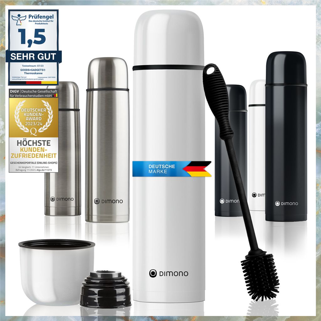 Premium Doppelwandige Thermosflasche in Weiß mit 1000 ml Produktbild 