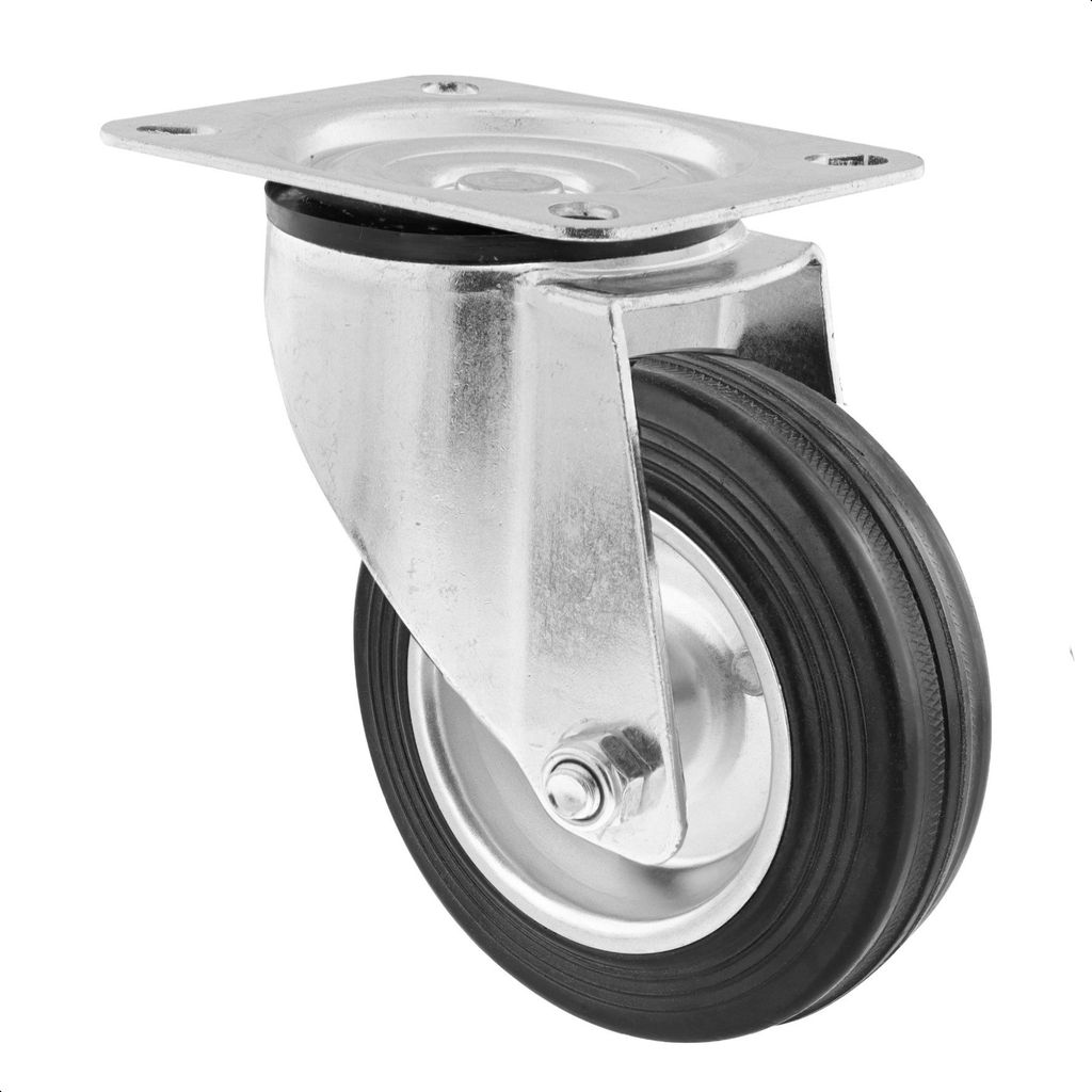 WAGNER Soft-Lenkrolle - Ø 100 mm, Stahl Felge verzinkt, Vollgummi, Anschraubplatte, Tragkraft 70 kg - 04610401