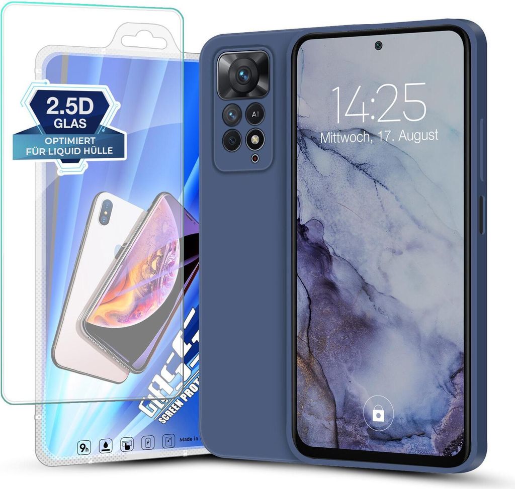 Hülle für Xiaomi Redmi Note 11 Pro mit 9H Displayglas Displayschutz Plus Case Cover Bumper Silikon Softgrip Schutzhülle Farbe: Lavendelblau