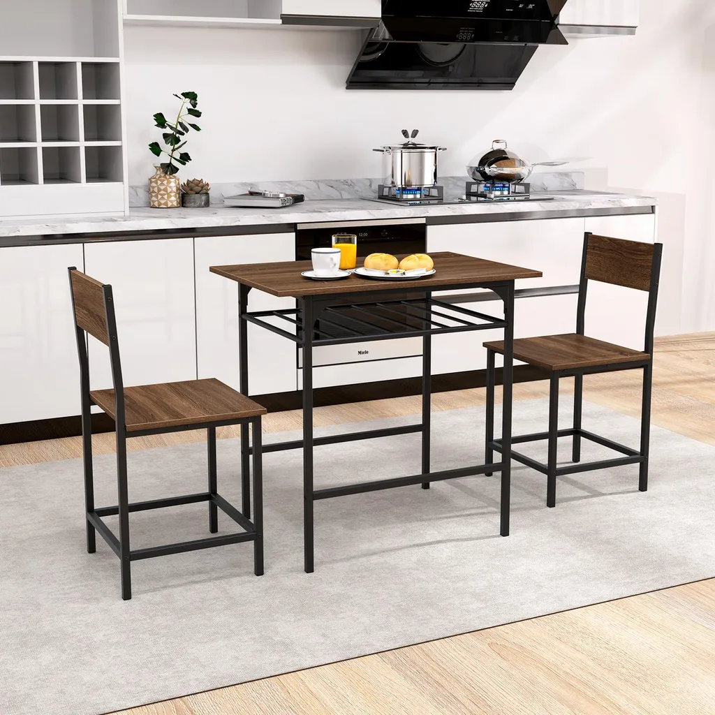 Petit Ensemble Repas pour 2 Personnes avec Table et Chaises Style Industriel - 8