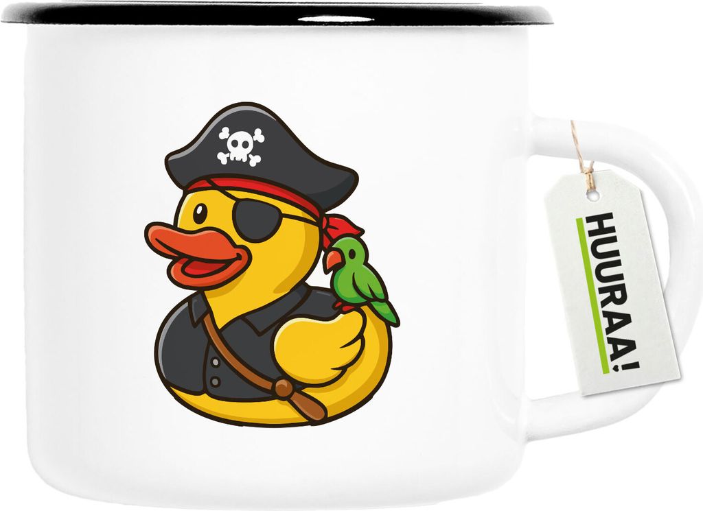 Huuraa Emaille Tasse Quietscheente Pirat Gummiente Freibeuter 300ml Vintage Campingbecher Geschenkidee