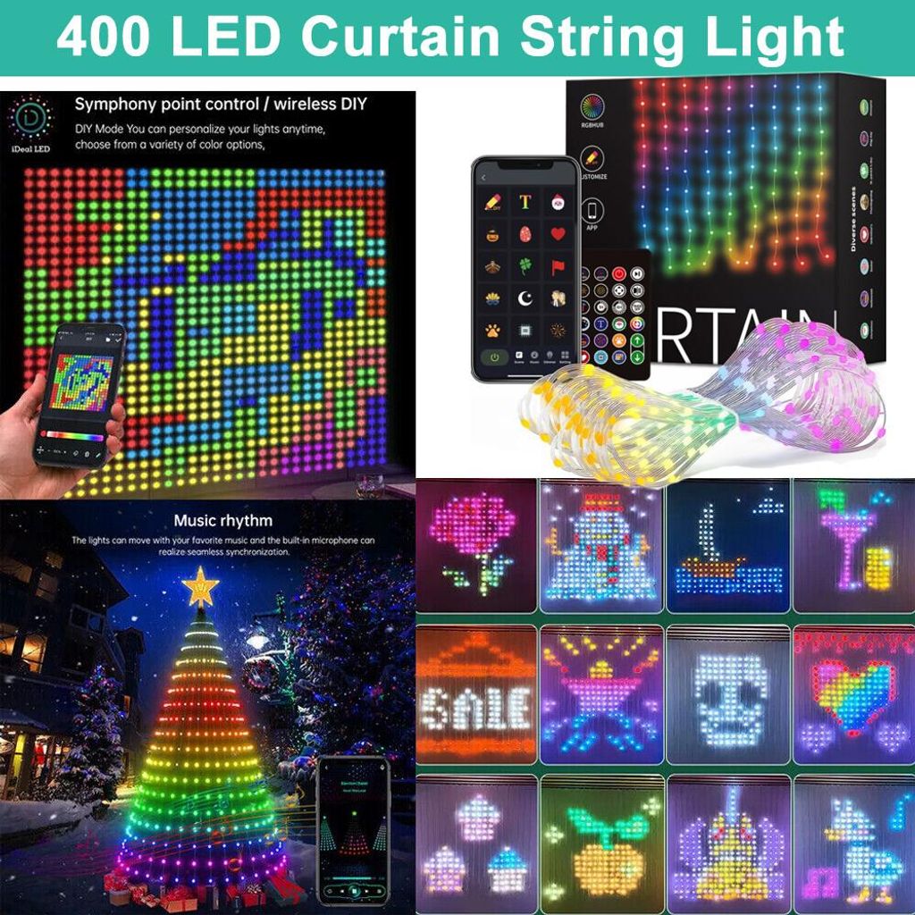 DIY Smarte Lichtervorhänge 400-LED-Lichterkette mit App-Steuerung für Dekoration